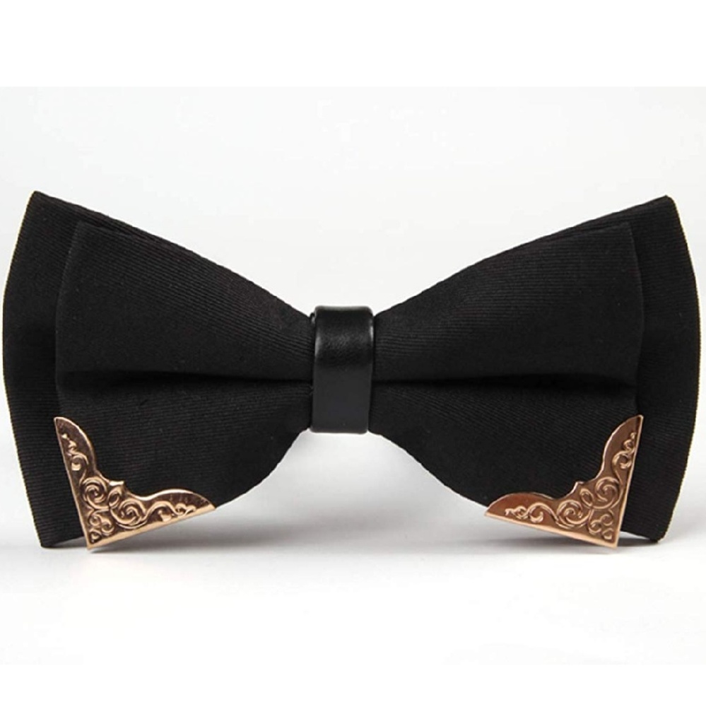 Mens Satin Metal Tipped Pre Tied Bow tie Black - Picture 2 of 4